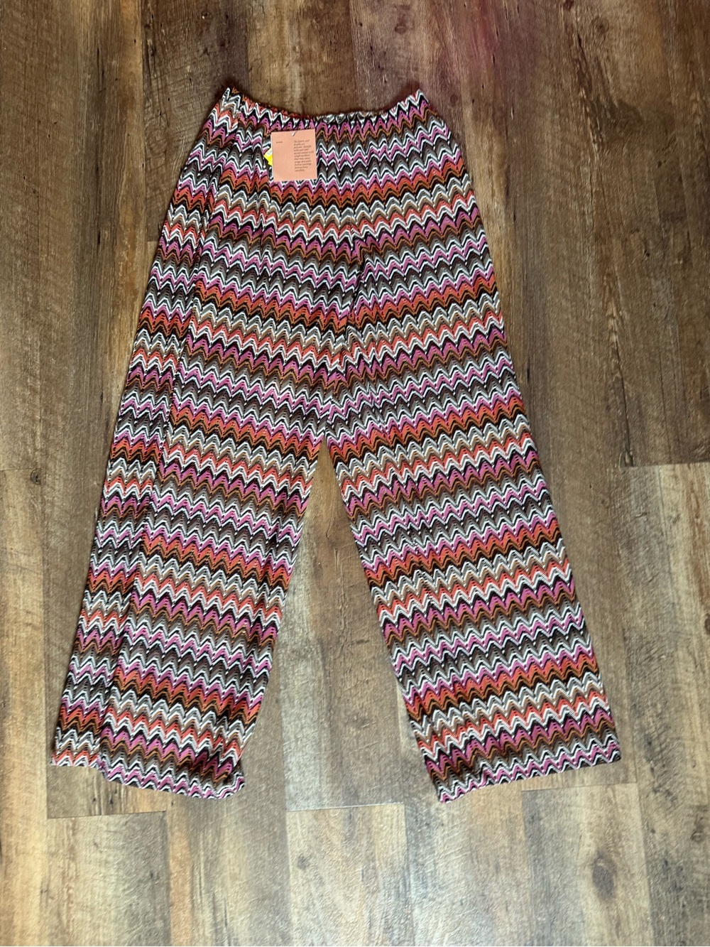 Swimsuit cover up-Chevron Print Stretch Waist Pants - Pink, Orange, Black